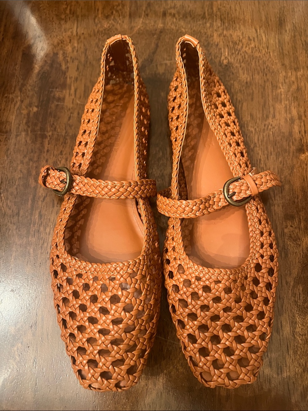 Braided Mary Jane Flats in Cognac Tan